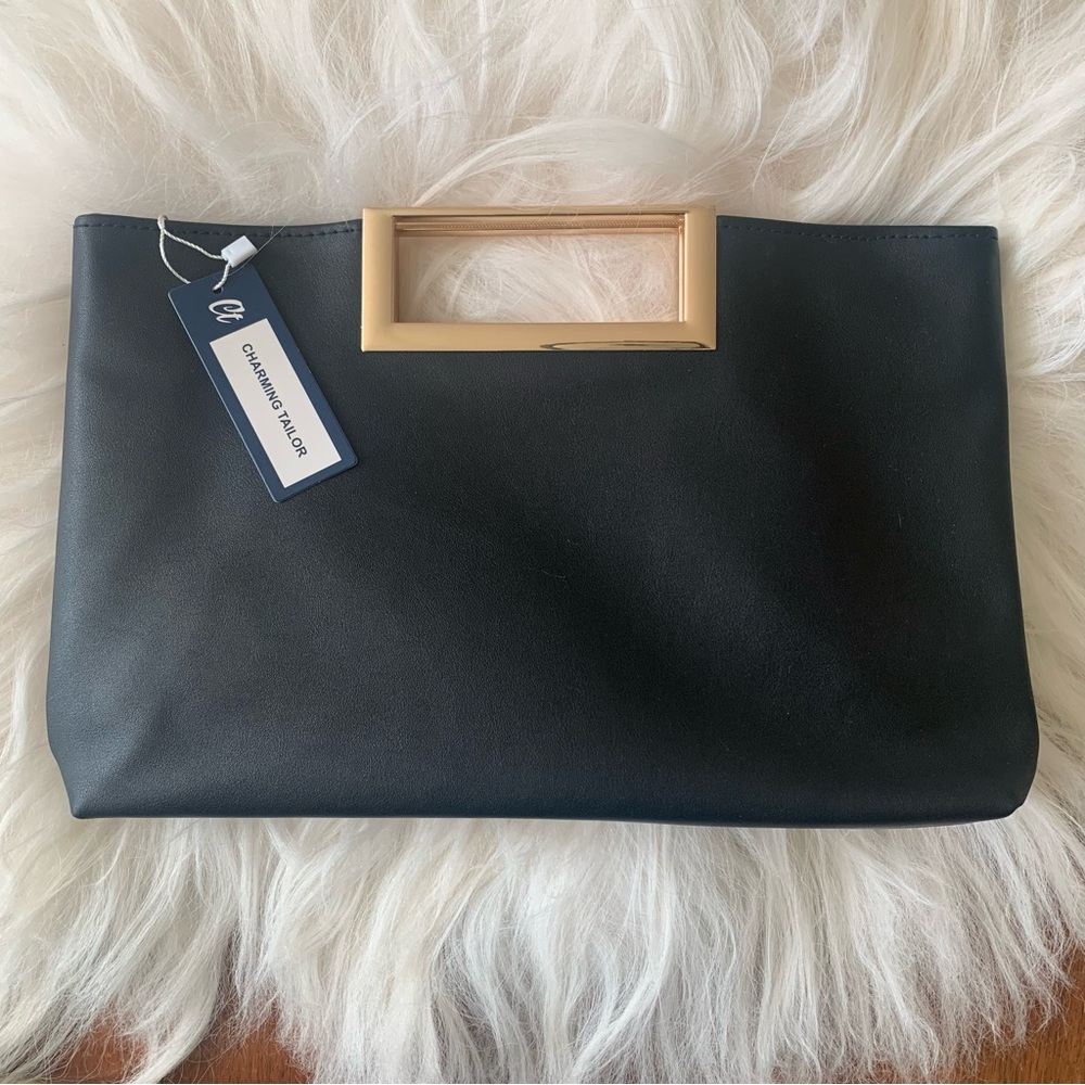 Charming Charlie Black Clutch with Gold Handle